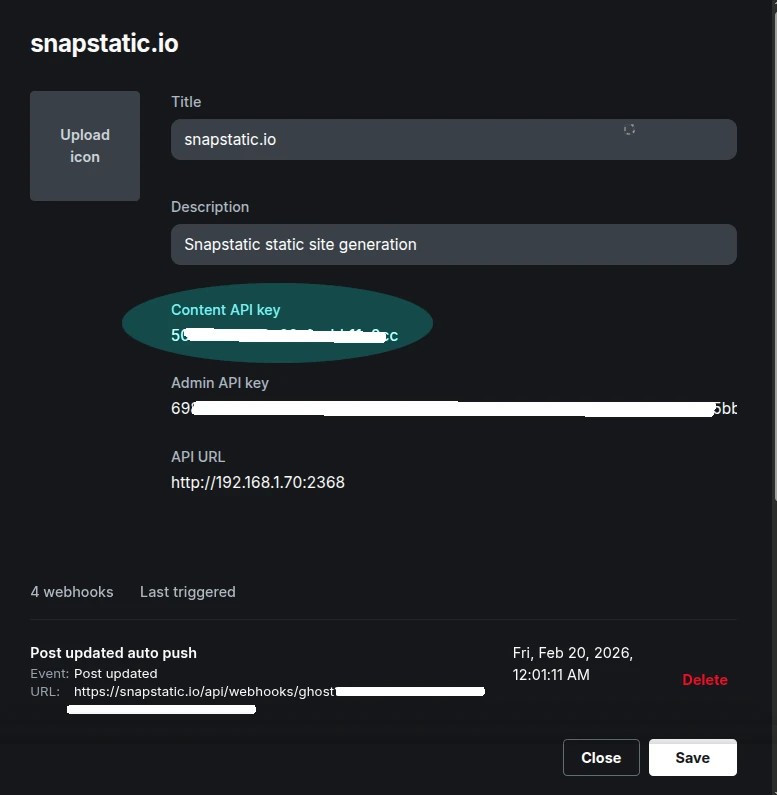 Ghost Content API key