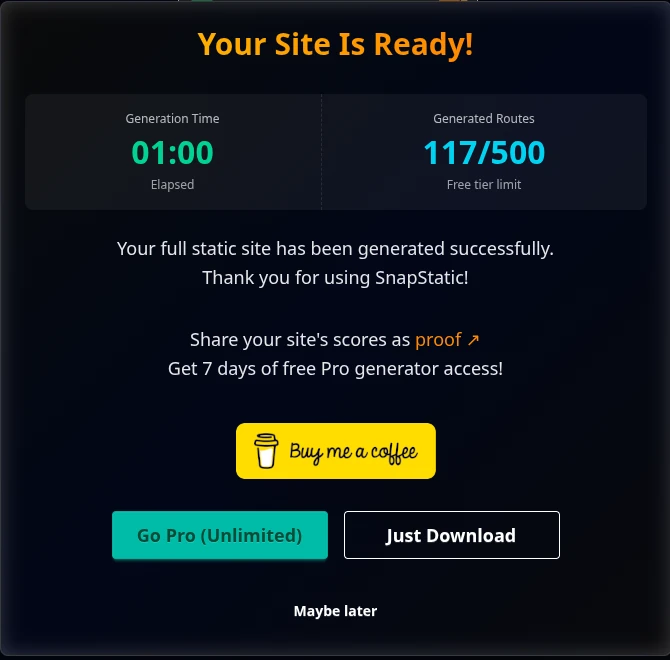 Snapstatic ready static site download